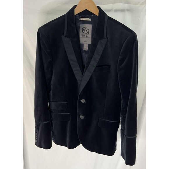 HE Homini Emerito by Mango Dark Blue Velvet Blazer 100% Cotton US/ XS - Picture 13 of 14